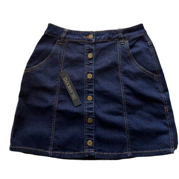 Blank NYC Womens Blue Denim Button Flared Mini Jean Skirt Size 28 - Picture 6 of 8